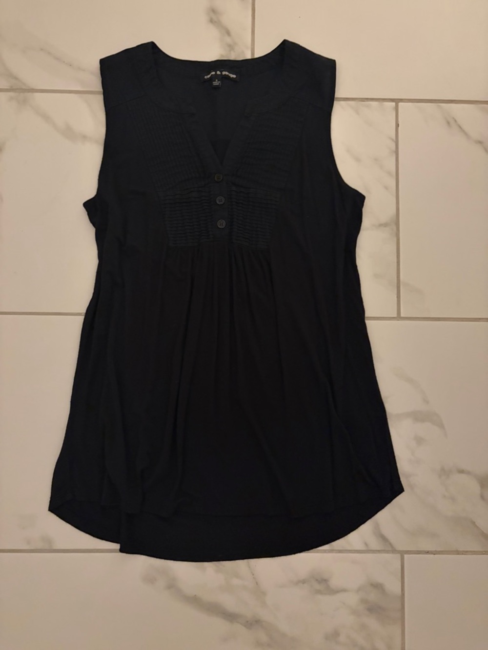 Cable & Gauge Black Pintuck Button V-Neck Sleeveless Top